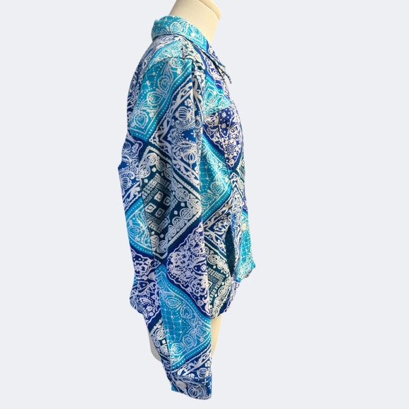 Coldwater Creek Shacket Jacket L Blue Teal Bandana Paisley Button Front Cotton - Picture 4 of 10
